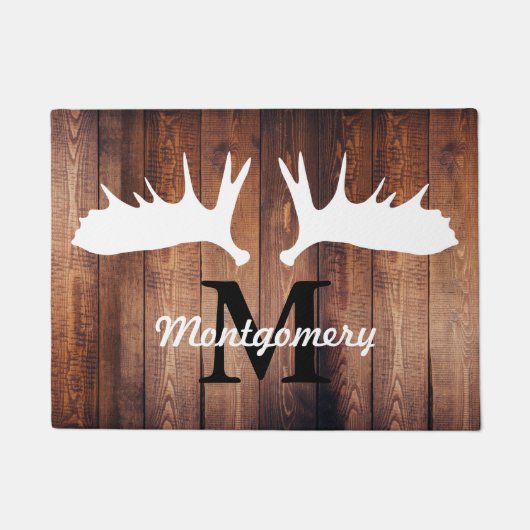 White Moose Antlers Barn Wood Plants Deurmat (Voorkant)