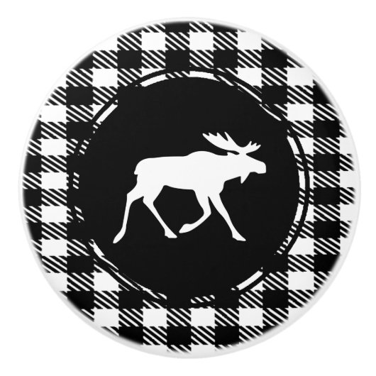 White Moose Black Buffalo Pset Pattern Keramische Knop (Voorkant)