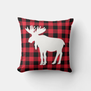 White Moose op Red Buffalo Check Sierkussen