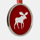 White Moose SIlhouette op Red Kerstfeestdag Metalen Ornament (Rechts)