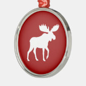 White Moose SIlhouette op Red Kerstfeestdag Metalen Ornament (Links)