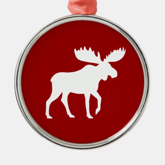 White Moose SIlhouette op Red Kerstfeestdag Metalen Ornament (Voorkant)