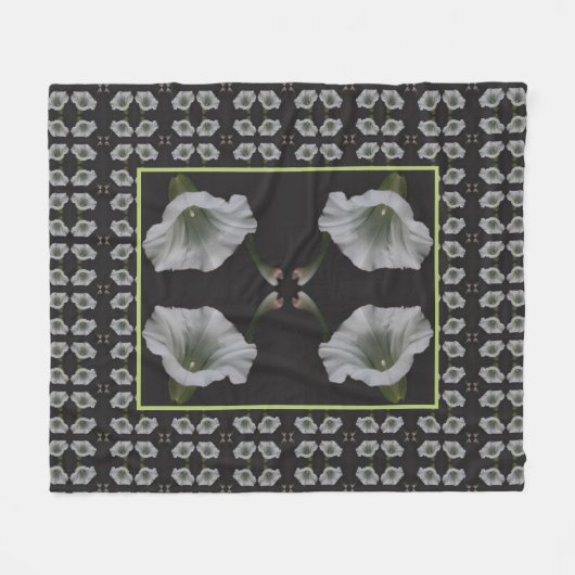 White Morning Glory Flower Abstract Pattern Fleece Deken (Voorkant (Horizontaal))