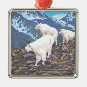 White Mountain Goat FamilyUtah Metalen Ornament