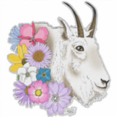 White Mountain Goat Flowers Sticker (Voorkant)