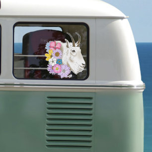 White Mountain Goat Flowers Sticker