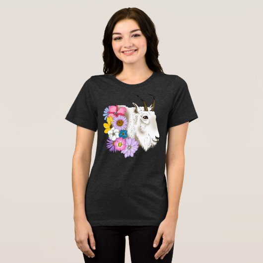 White Mountain Goat Flowers Tri-Blend Shirt (Voorkant volledig)
