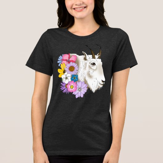 White Mountain Goat Flowers Tri-Blend Shirt (Voorkant)