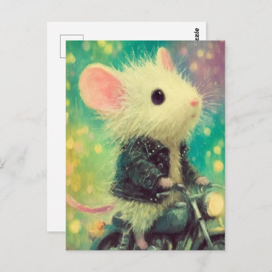 White Mouse on a Motorcycle Briefkaart (Voorkant / Achterkant)