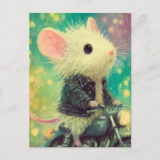 White Mouse on a Motorcycle Briefkaart (Voorkant)