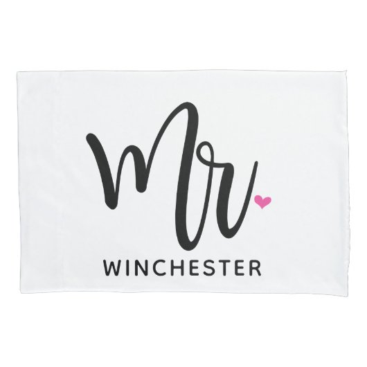 White Mr. + mevrouw (naam) Gepersonaliseerde proef Kussensloop (Voorkant-Links)