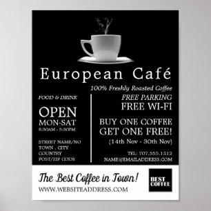 White Mug, Barista, Café, Coffeehouse Advertising Poster