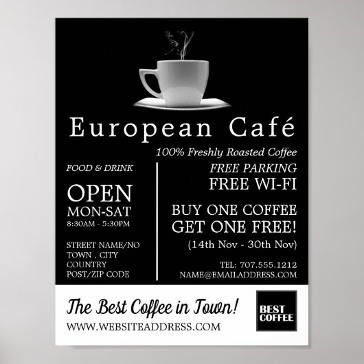 White Mug, Barista, Café, Coffeehouse Advertising Poster (Voorkant)
