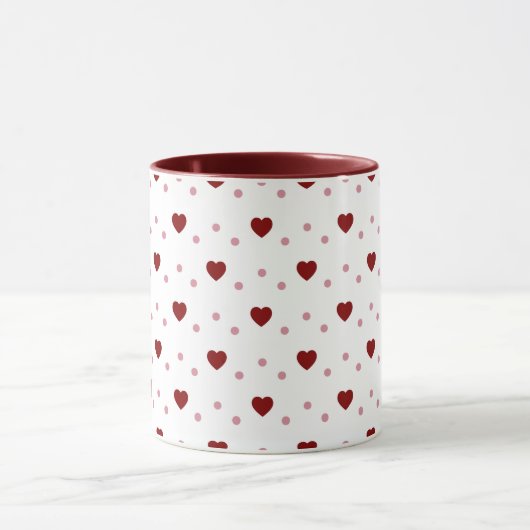 White Mug – Dark & Light Red Hearts Mok (Midden)