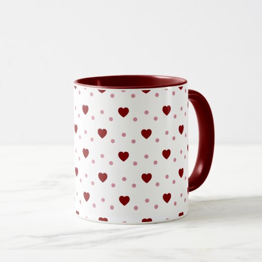 White Mug – Dark & Light Red Hearts Mok (Voorkant rechts)