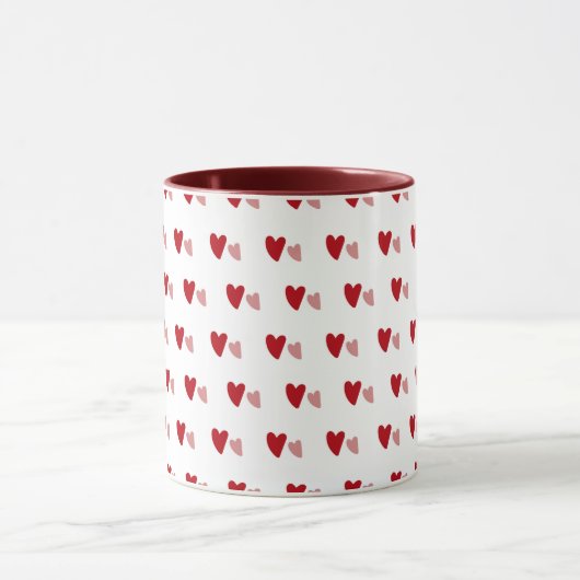 White Mug – Dark & Light Wavy Hearts Mok (Midden)