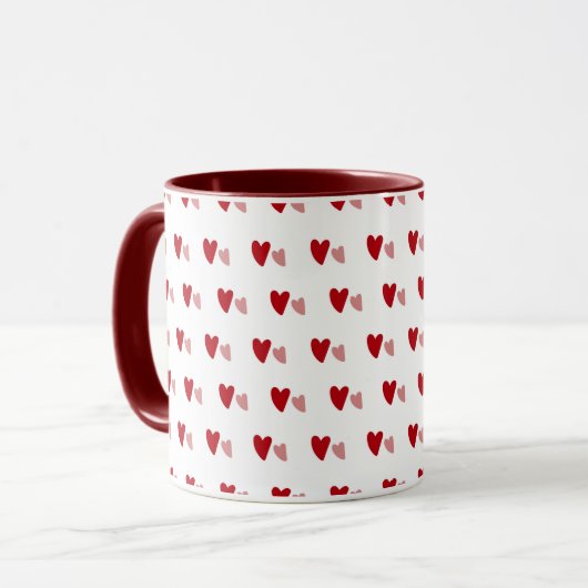 White Mug – Dark & Light Wavy Hearts Mok (Voorkant links)