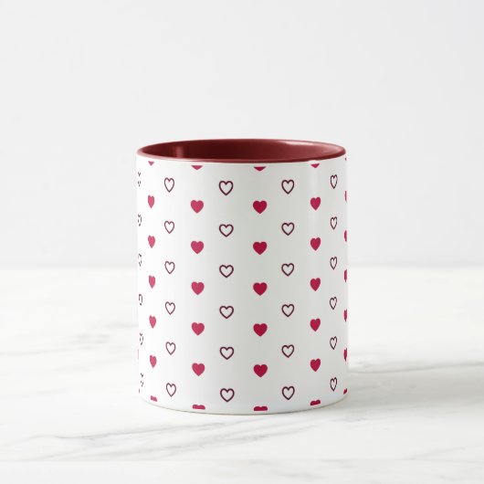  White Mug – Dark Red Hearts Mok (Midden)