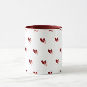  White Mug – Dark Red Hearts Pattern Mok (Midden)