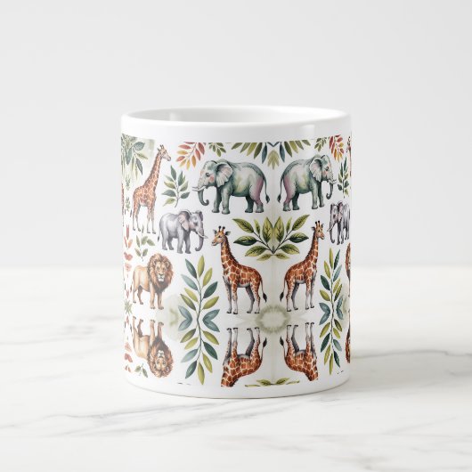White mug featuring a vibrant jungle animal grote koffiekop (Voorkant)