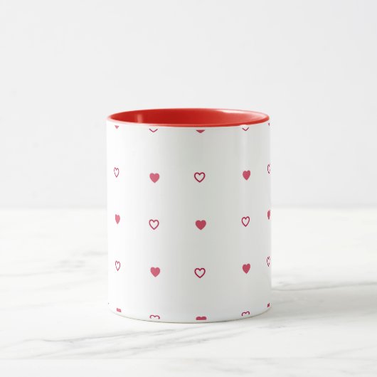 White Mug – Red & Hollow Hearts Mok (Midden)