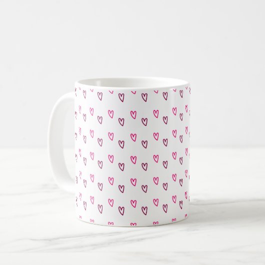  White Mug – Small Pink Hollow Hearts Pattern Koffiemok (Voorkant links)