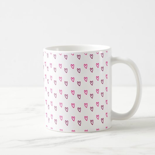  White Mug – Small Pink Hollow Hearts Pattern Koffiemok (Rechts)