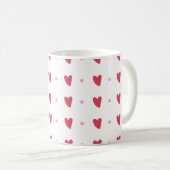 White Mug – Wavy Red Hearts & Dots Koffiemok (Voorkant rechts)