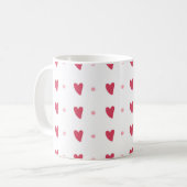 White Mug – Wavy Red Hearts & Dots Koffiemok (Voorkant links)