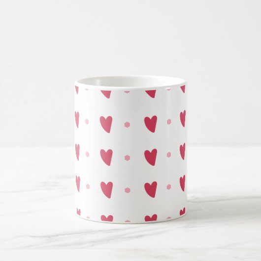 White Mug – Wavy Red Hearts & Dots Koffiemok (Center)