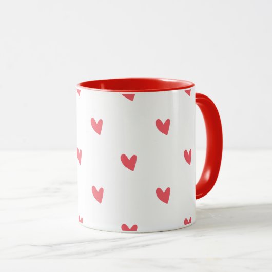 White Mug – Wavy Red Hearts Mok (Voorkant rechts)