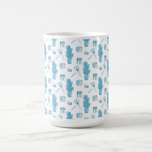 White mug with a blue cactus pattern koffiemok (Center)