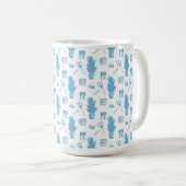 White mug with a blue cactus pattern koffiemok (Voorkant rechts)