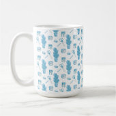 White mug with a blue cactus pattern koffiemok (Links)