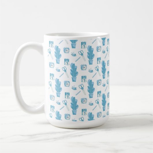 White mug with a blue cactus pattern koffiemok (Links)