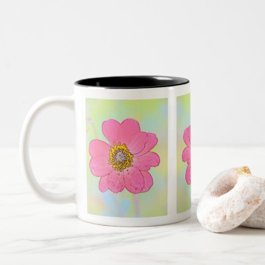 White Mug With Flowers Tweekleurige Koffiemok (Met donut)