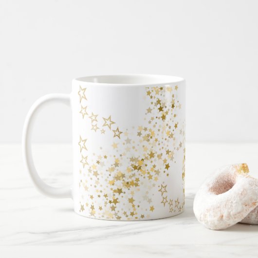 White Mug with golden stars Koffiemok (Met donut)