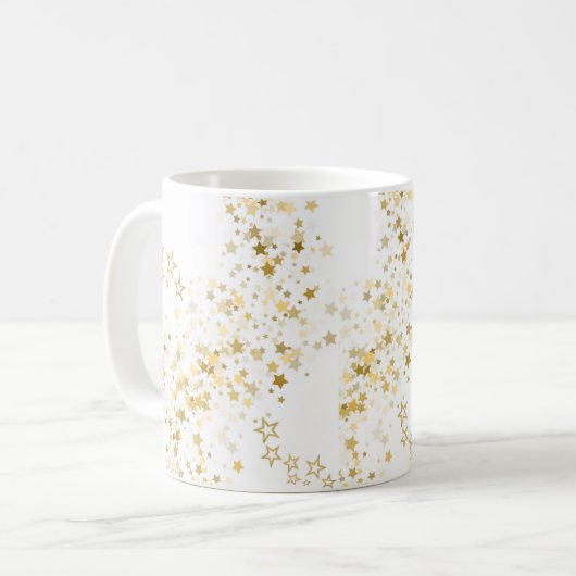 White Mug with golden stars Koffiemok (Voorkant links)
