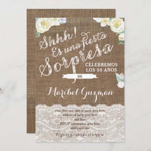 White Munt verrassing verjaardagsuitnodiging Spaan Kaart (Voorkant / Achterkant)