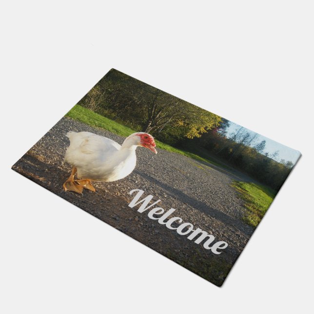 White Muscovy Duck Drake Welkom Deurmat (Schuin)