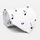 White Music Note Stippen Stropdas (Opgerold)
