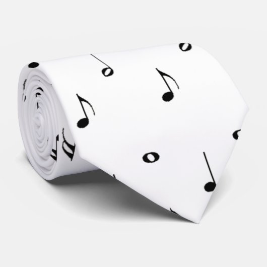 White Music Note Stippen Stropdas (Opgerold)