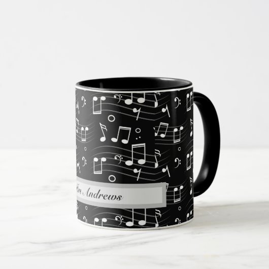 White music notes on black background mok (Voorkant rechts)