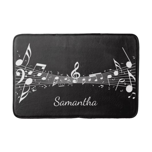 White Musical Notes Design Bath Mat (Voorkant)
