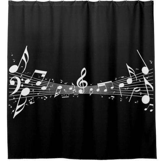 White Musical Notes Design Shower Curtain Douchegordijn (Voorkant)
