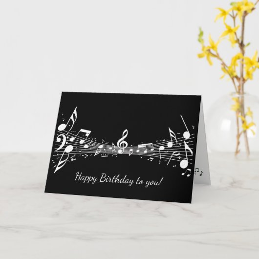 White Musical Notes Design Wenskaart Kaart (Gele Bloem)