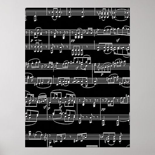 white musical notes on black, music poster (Voorkant)
