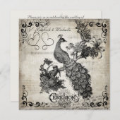 White Musical Notes Peacock Wedding Invitation Kaart (Voorkant / Achterkant)