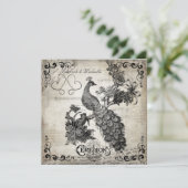 White Musical Notes Peacock Wedding Invitation Kaart (Staand voorkant)