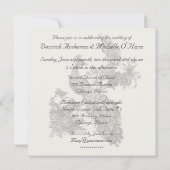White Musical Notes Peacock Wedding Invitation Kaart (Achterkant)